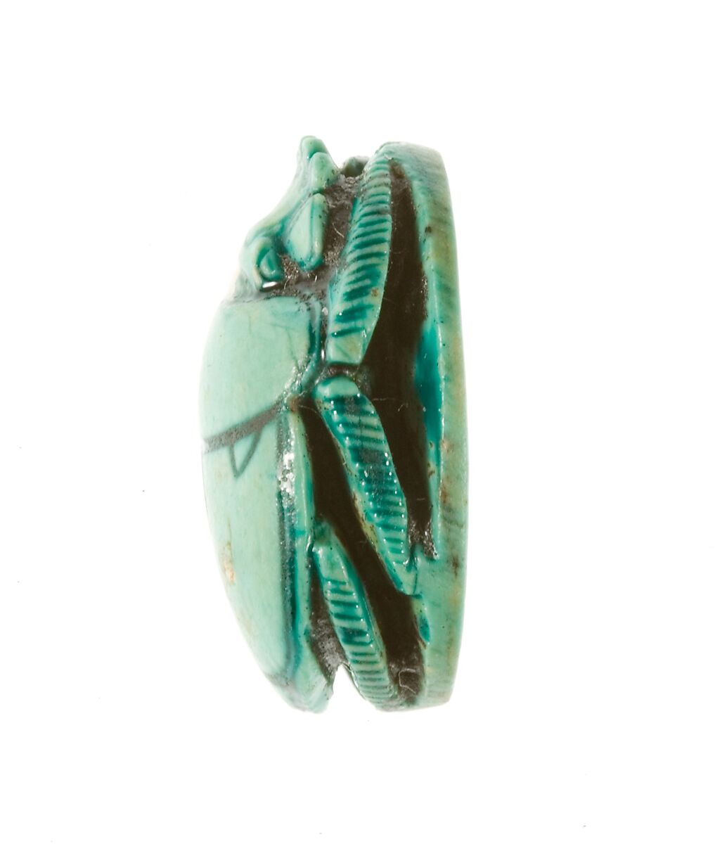 Scarab with Lion-headed Goddess Protecting Maatkare, Steatite (glazed)