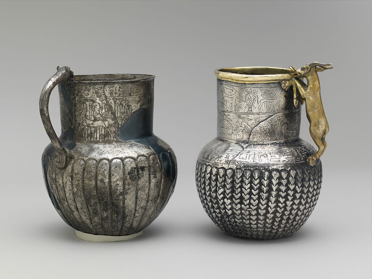 Decorated Jug with Feline-Head Handle naming Atumemtaneb, Silver