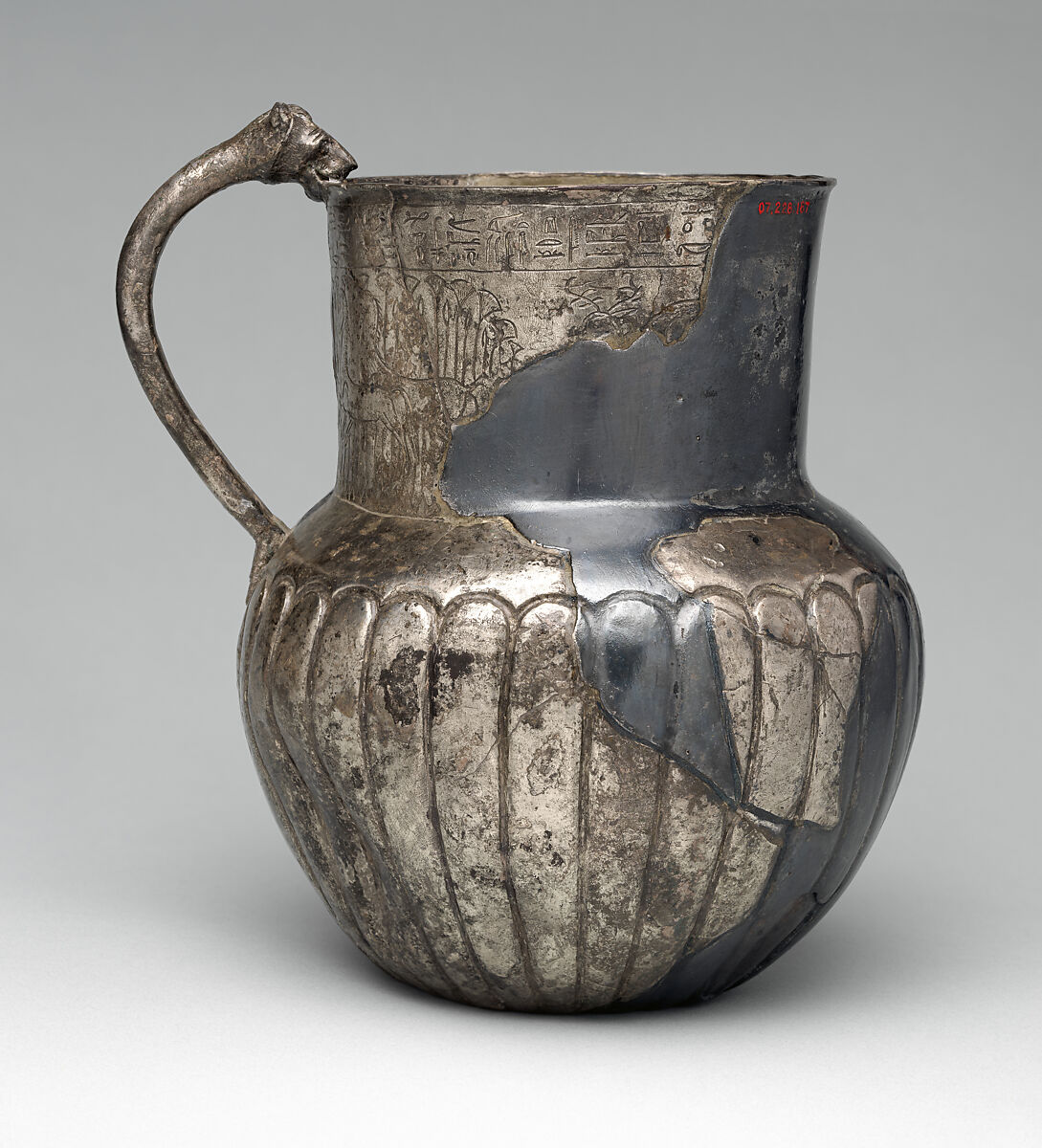 Decorated Jug with Feline-Head Handle naming Atumemtaneb, Silver 