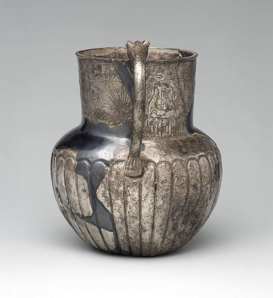 Decorated Jug with Feline-Head Handle naming Atumemtaneb, Silver