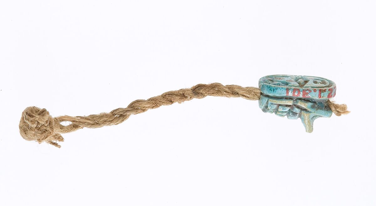 Hedgehog Amulet on a String, Glazed steatite, linen string