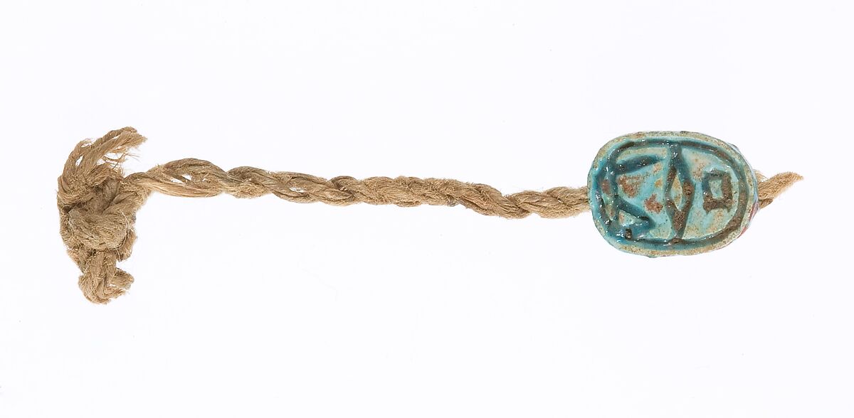 Hedgehog Amulet on a String, Glazed steatite, linen string