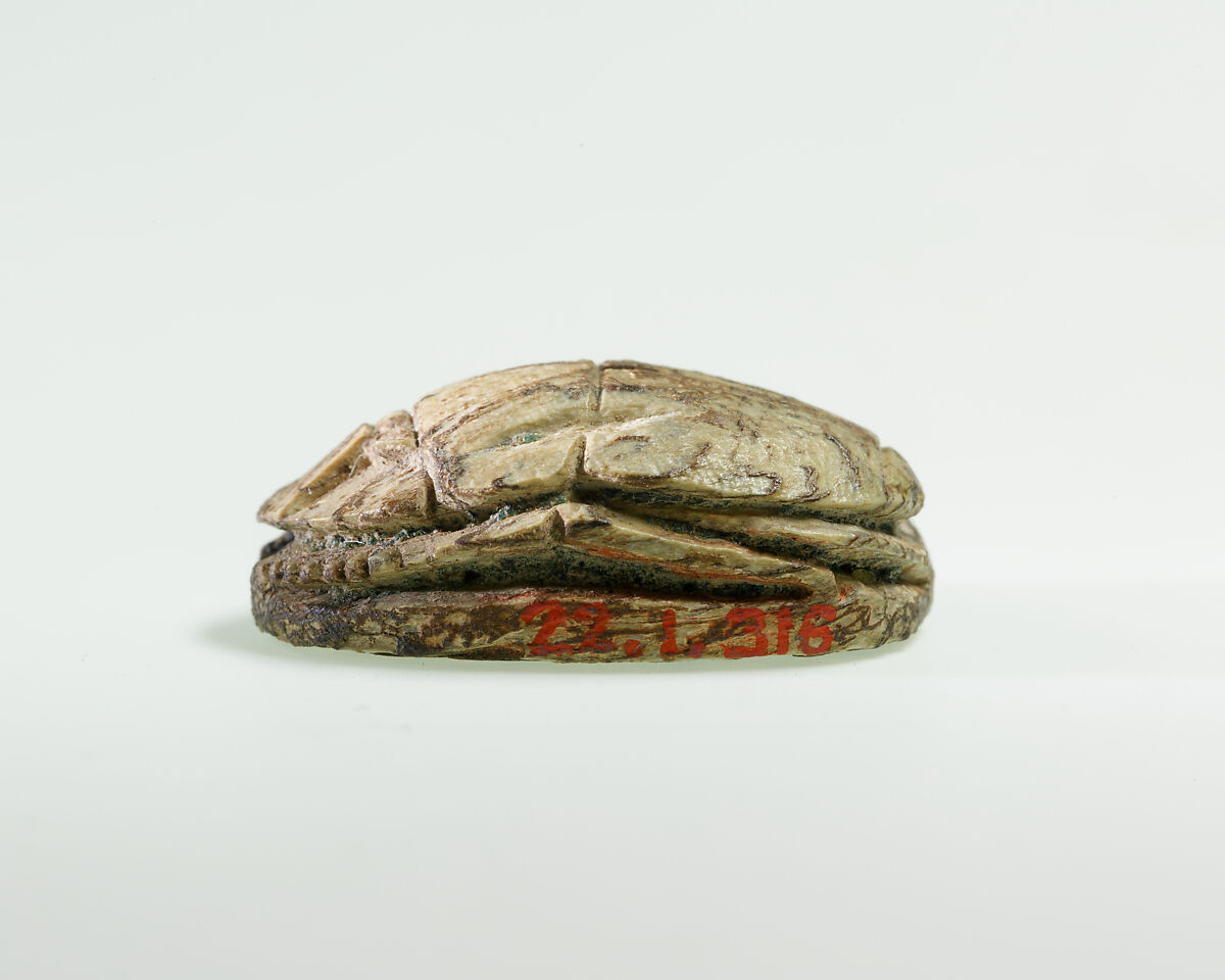 Scarab of Sebekhotep IV, Steatite, traces of green glaze