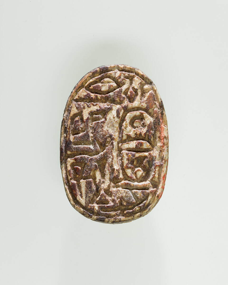 Scarab of Sebekhotep IV, Steatite, traces of green glaze 