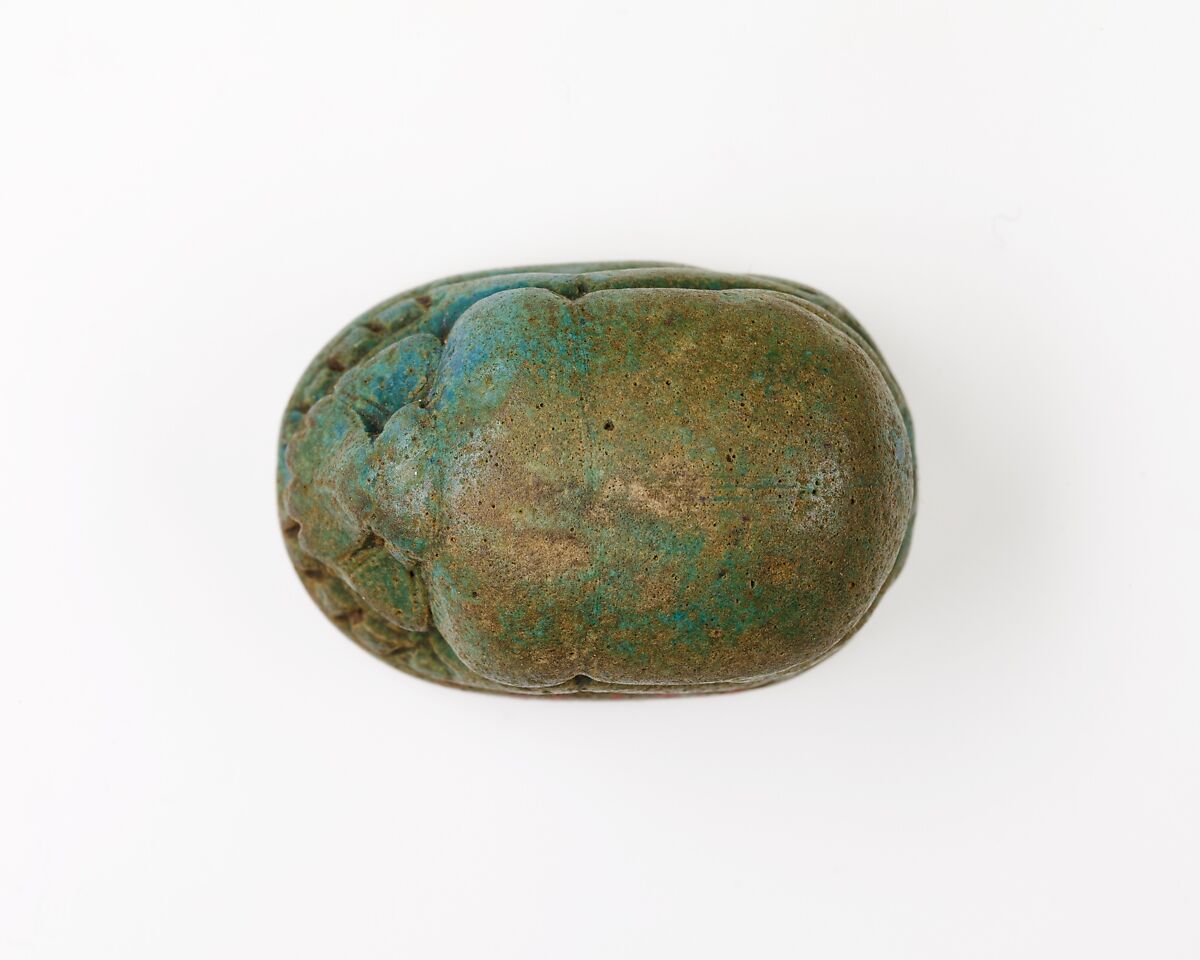 Scarab Incised with Nefer Signs and Scrolls, Green glazed faience