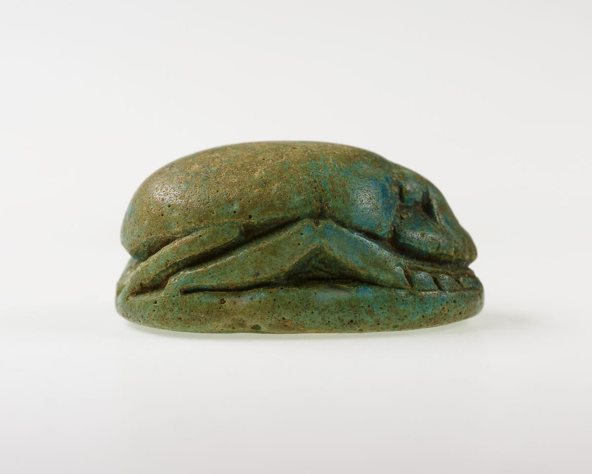 Scarab Incised with Nefer Signs and Scrolls, Green glazed faience