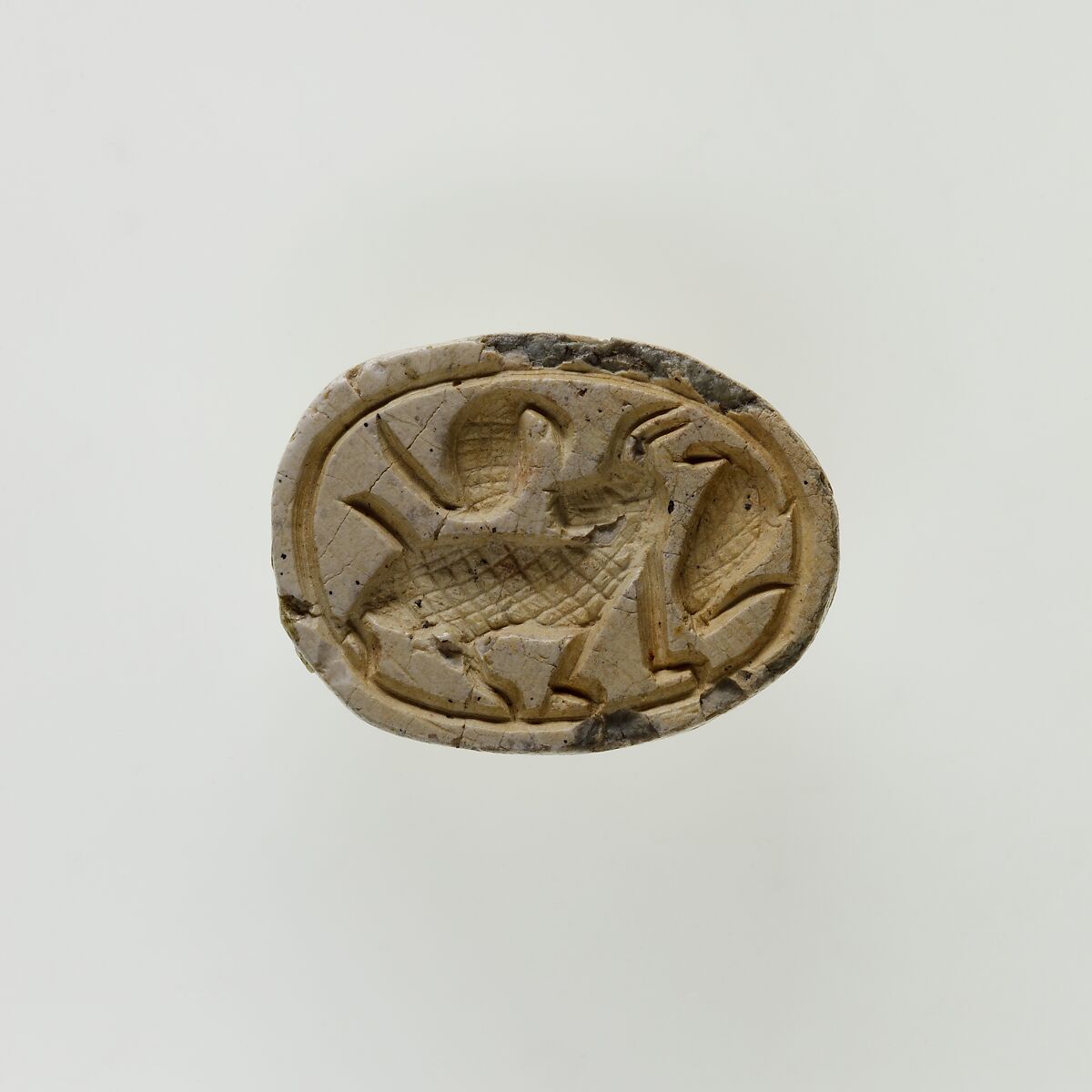 Scarab with Horned Animal and Uraei, Steatite 