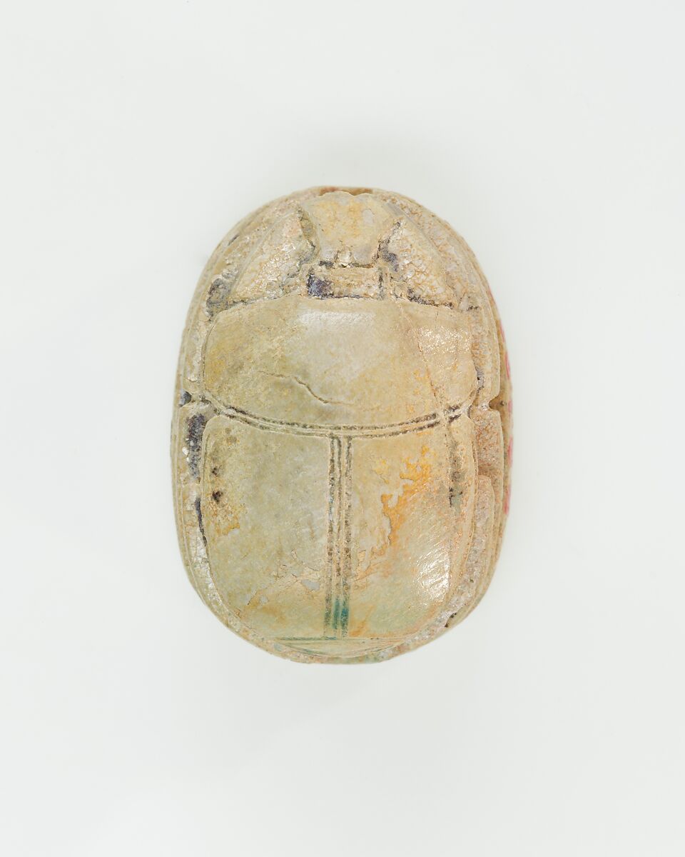 Scarab Decorated with Loops, Steatite, traces of green glaze
