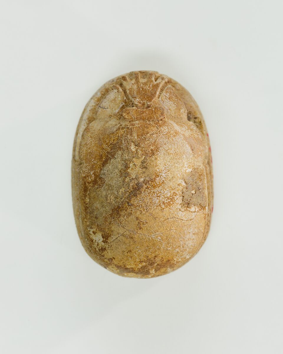 Scarab Decorated with Symbol of Unification, Faience, traces of green glaze