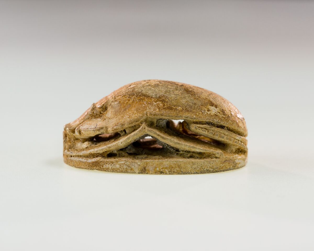 Scarab Decorated with Symbol of Unification, Faience, traces of green glaze