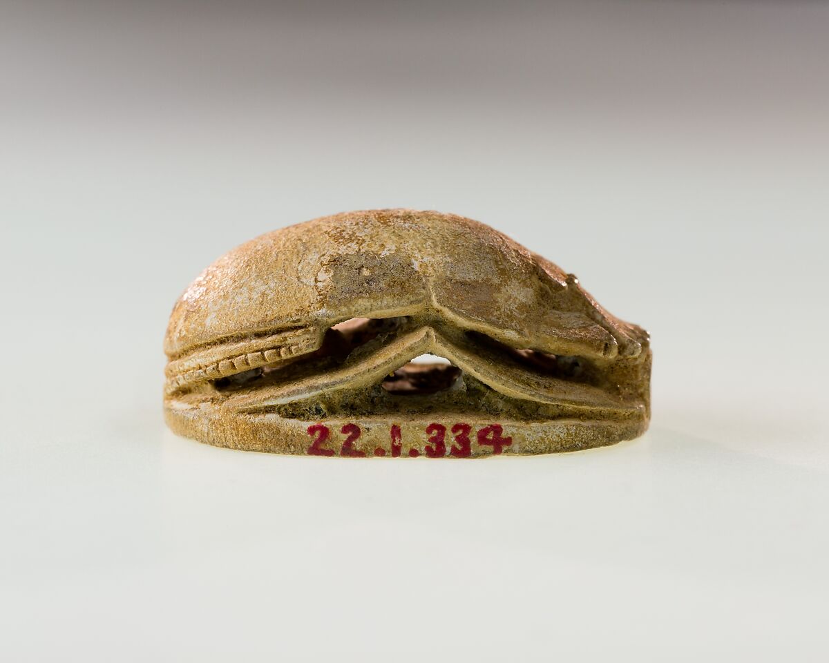 Scarab Decorated with Symbol of Unification, Faience, traces of green glaze