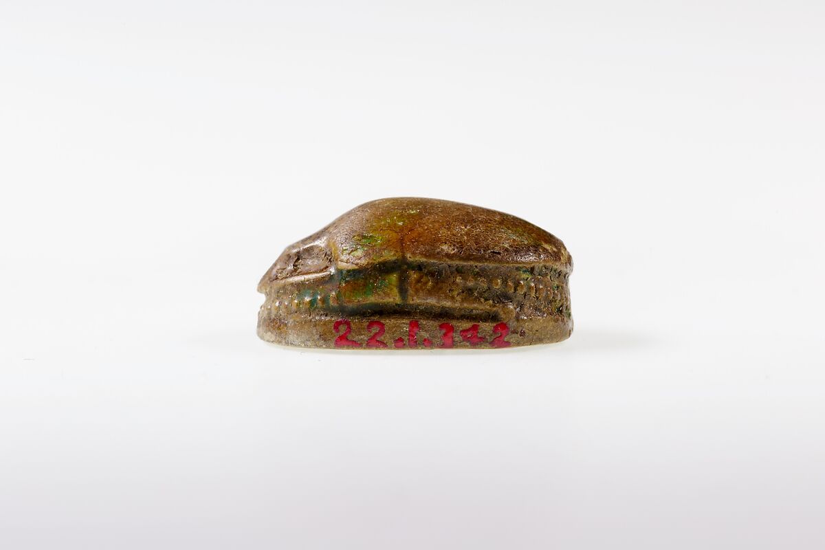 Scarab Inscribed with Hieroglyphs, Steatite, traces of green glaze