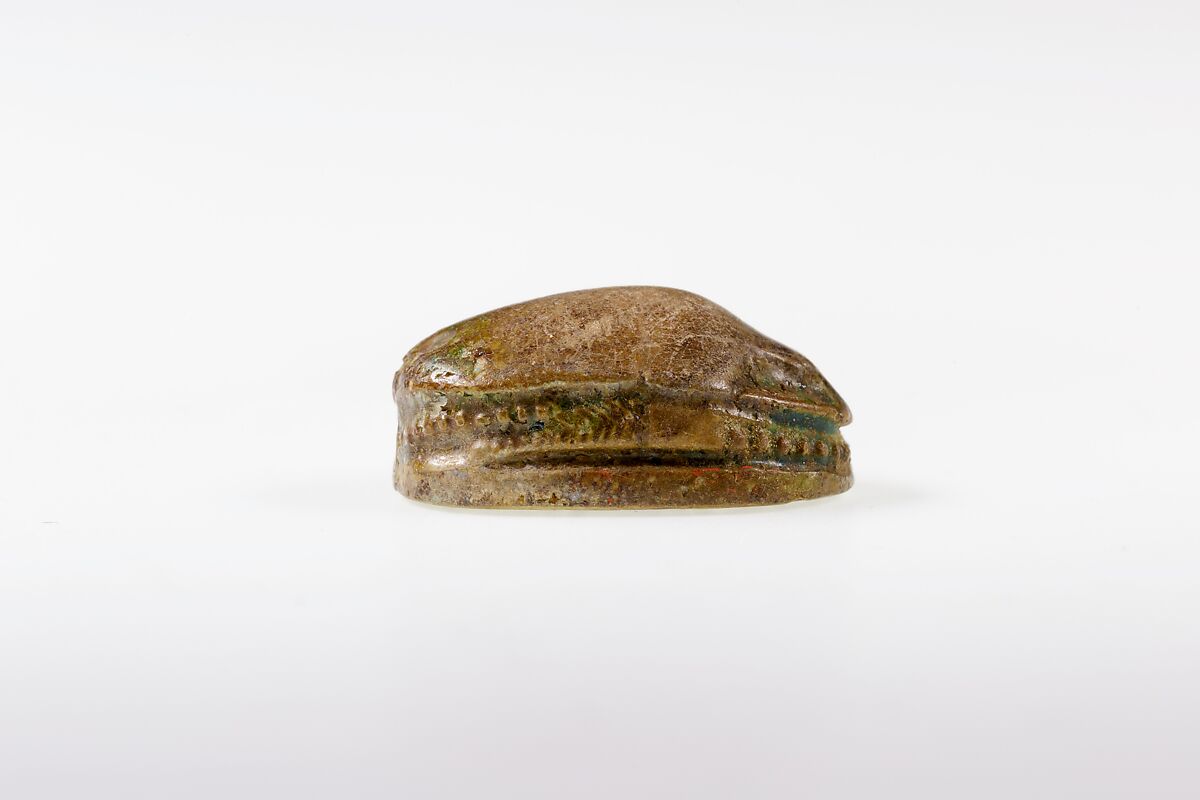 Scarab Inscribed with Hieroglyphs, Steatite, traces of green glaze