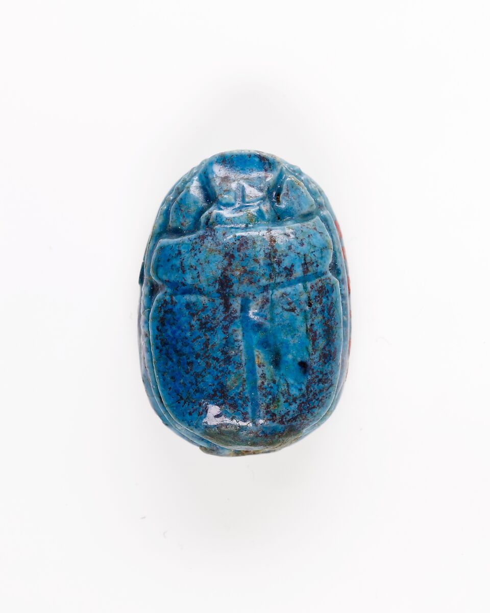 Scarab with the Representation of a Falcon and Hieroglyphs, Bright blue glazed steatite