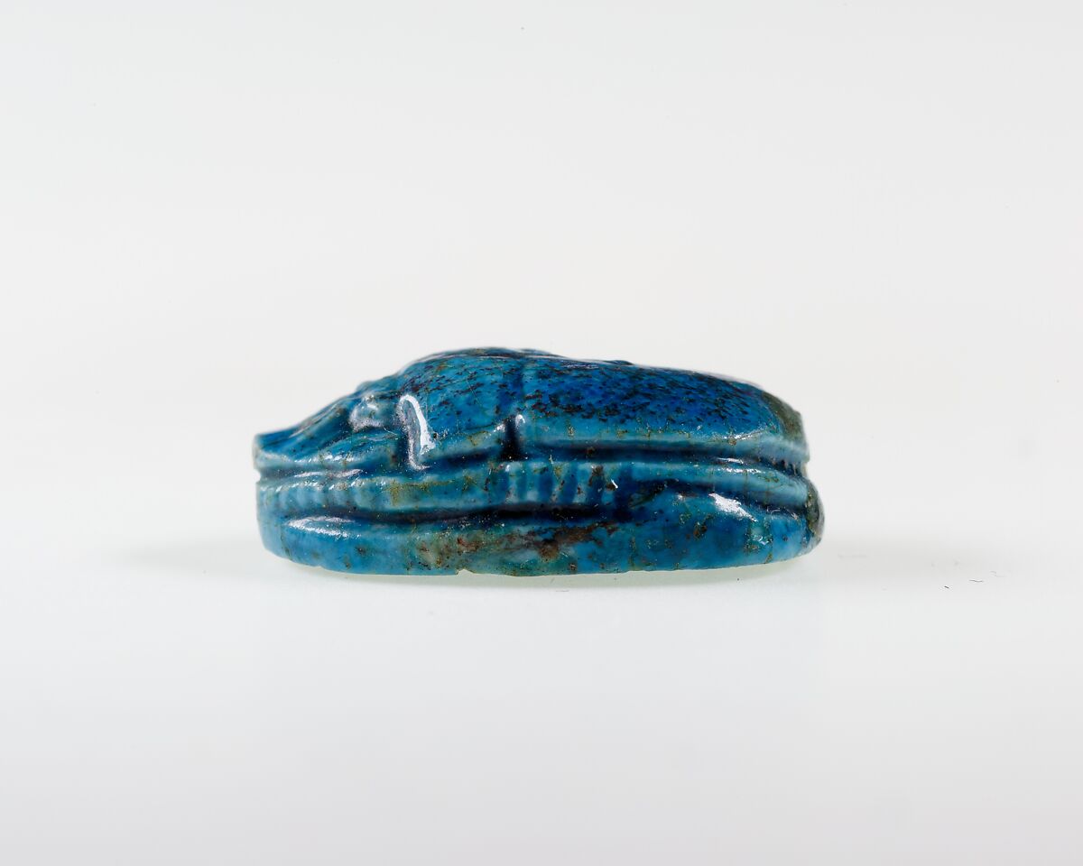 Scarab with the Representation of a Falcon and Hieroglyphs, Bright blue glazed steatite