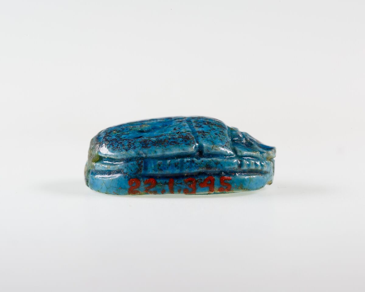 Scarab with the Representation of a Falcon and Hieroglyphs, Bright blue glazed steatite