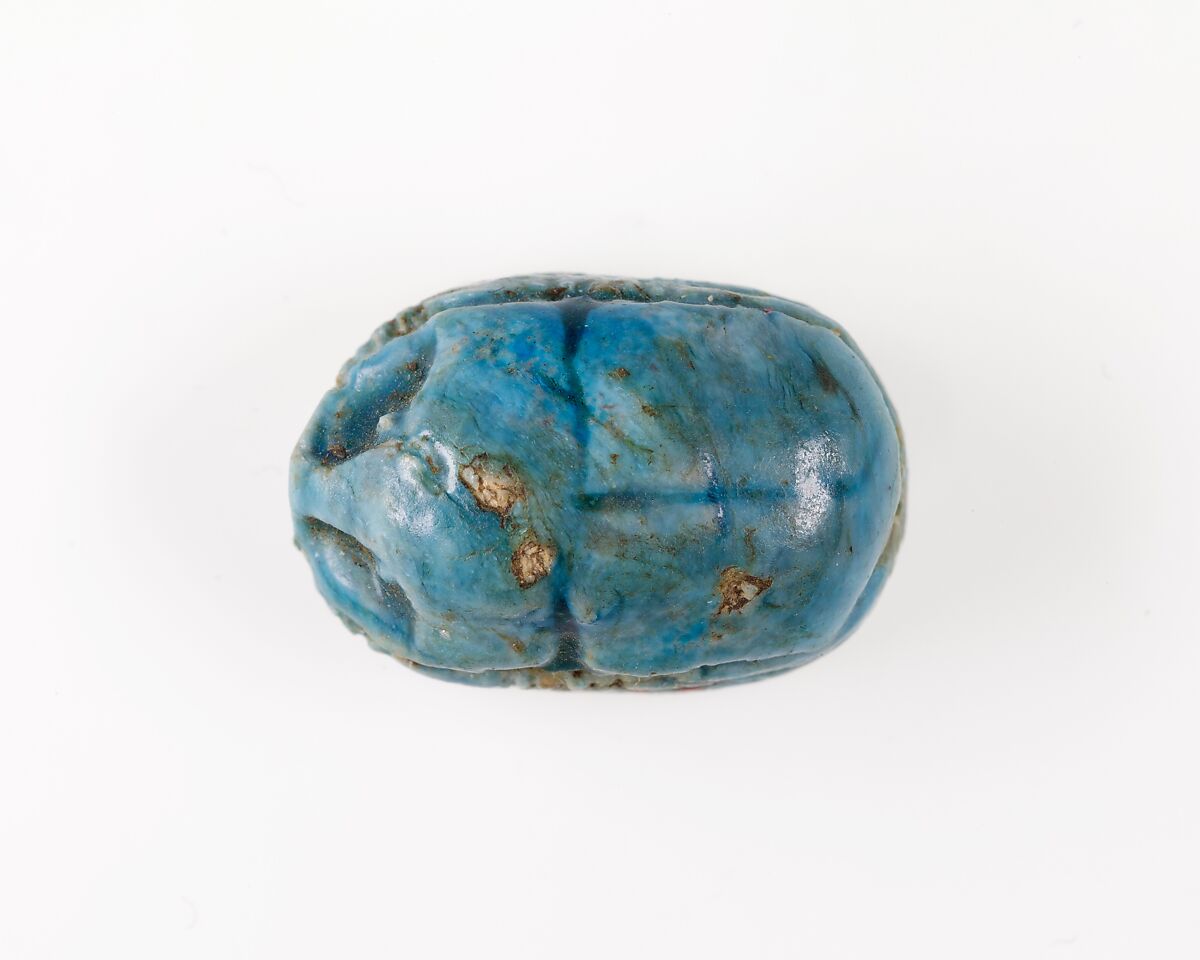Scarab with Scroll and Hieroglyphs, Bright blue glazed steatite
