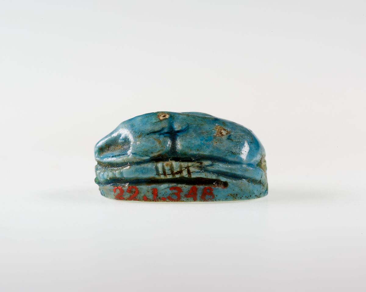 Scarab with Scroll and Hieroglyphs, Bright blue glazed steatite