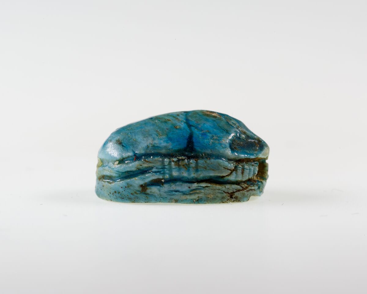 Scarab with Scroll and Hieroglyphs, Bright blue glazed steatite