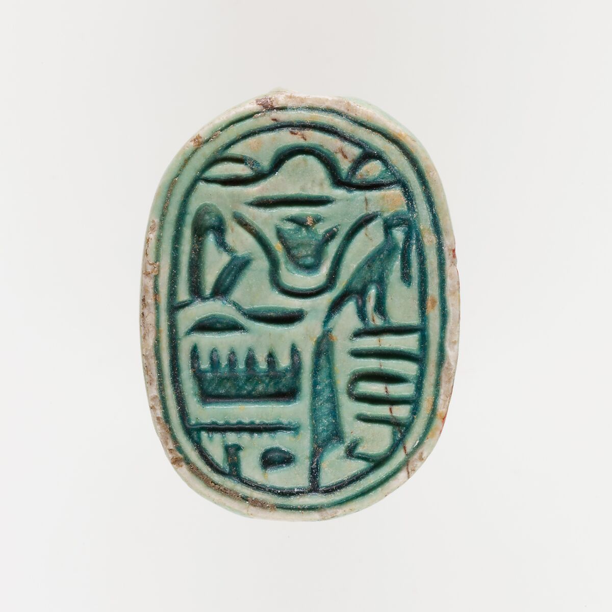 Scarab Inscribed with a Blessing Related to Amun-Re, Green glazed steatite 