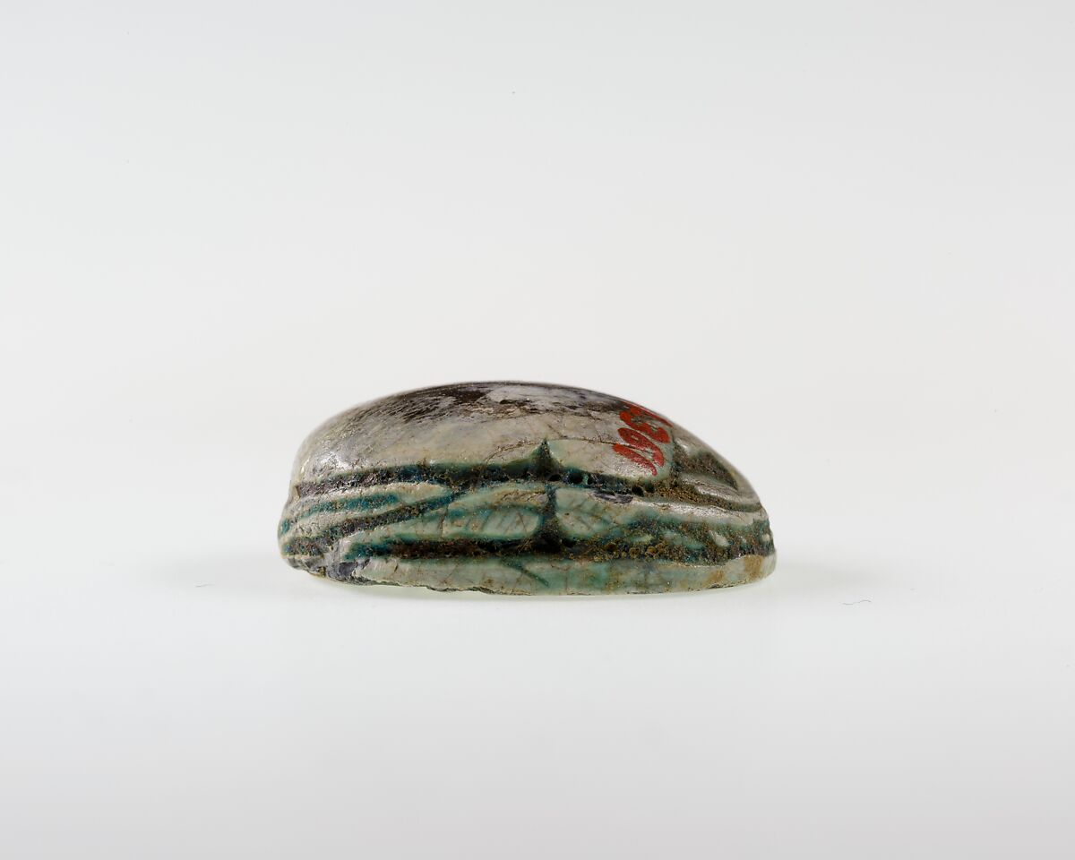 Scarab Decorated with Symbol of Unification, Glazed steatite, traces of blue glaze