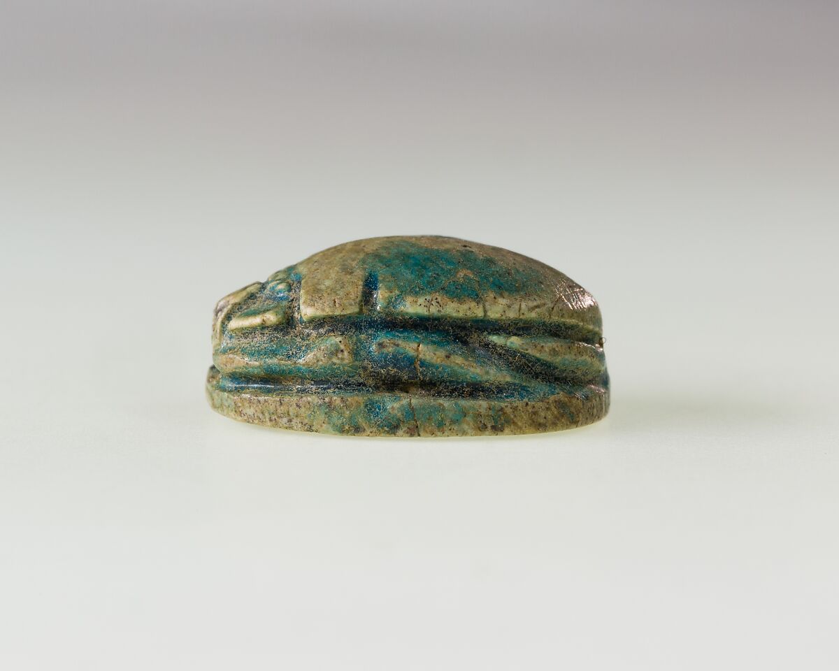 Scarab with Hieroglyphs, Bright blue glazed steatite