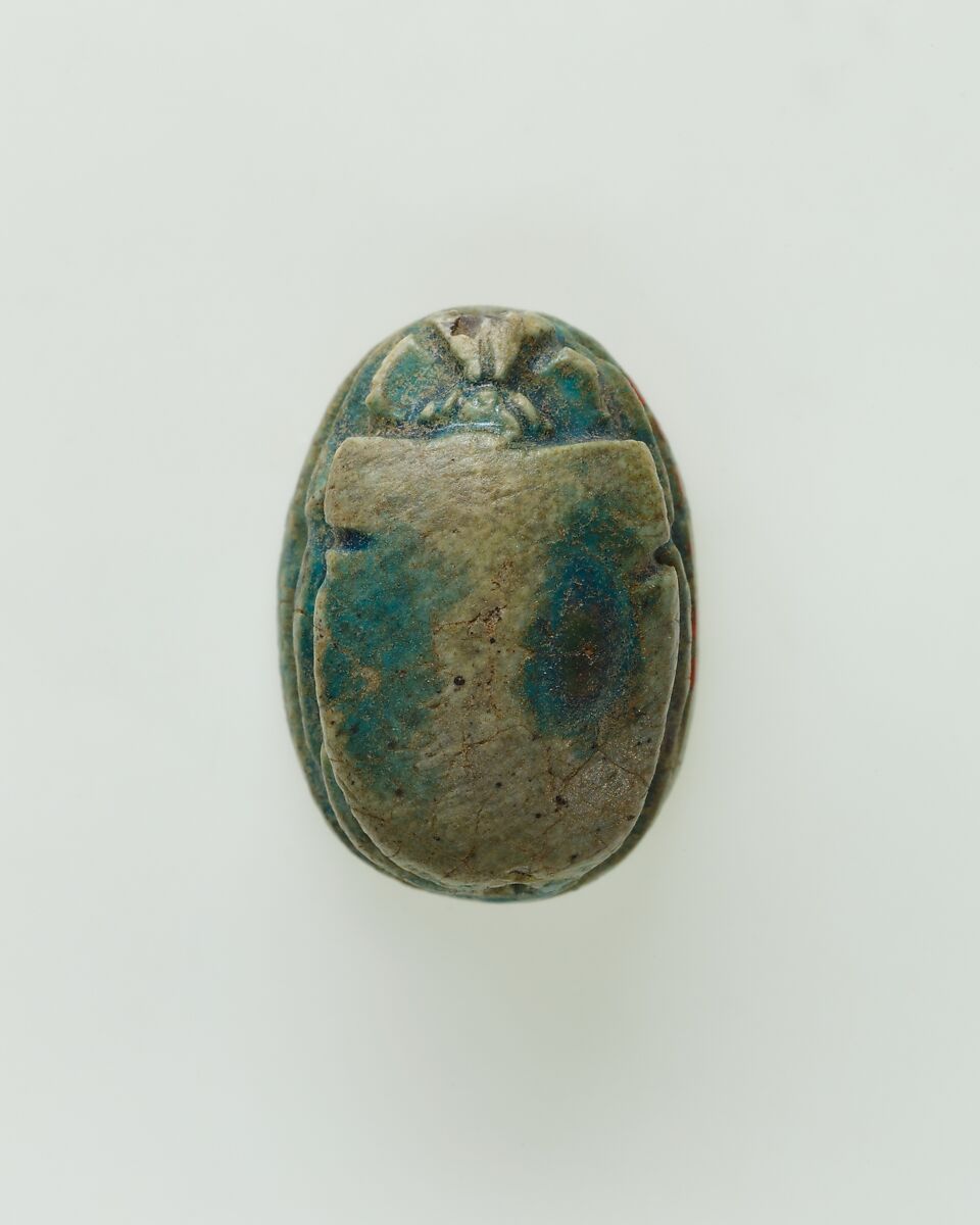 Scarab with Hieroglyphs, Bright blue glazed steatite