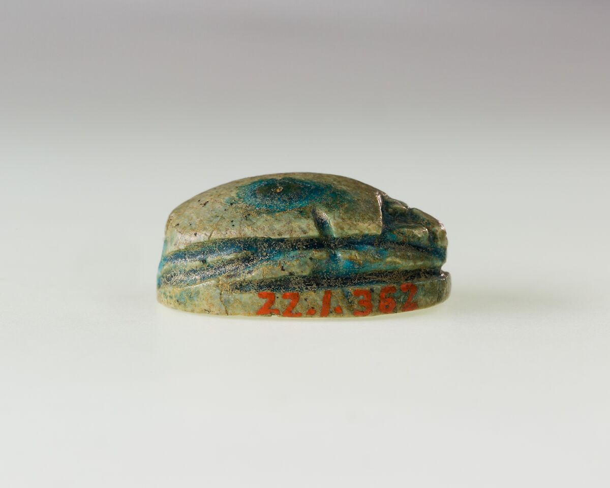 Scarab with Hieroglyphs, Bright blue glazed steatite