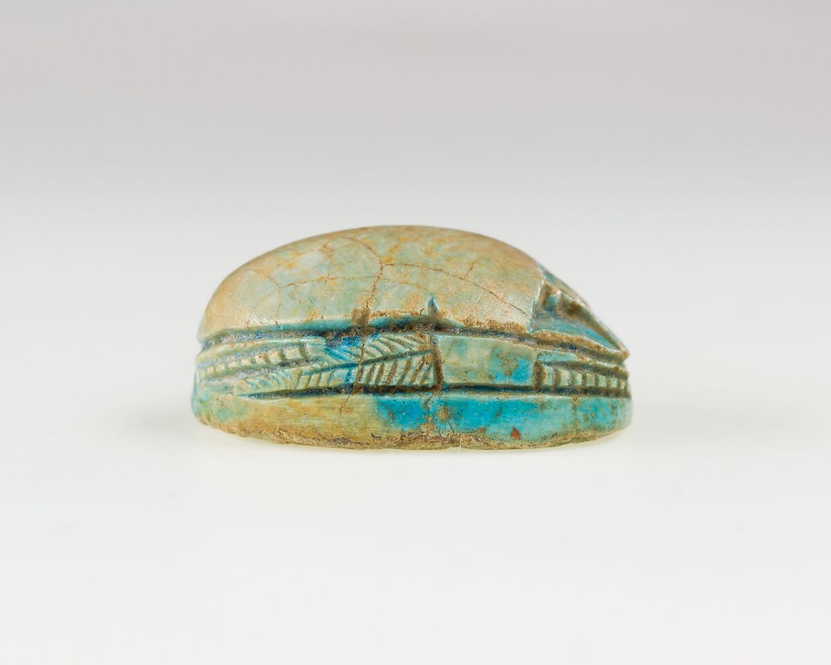 Scarab Inscribed with Hieroglyphs, Brigth blue glazed steatite