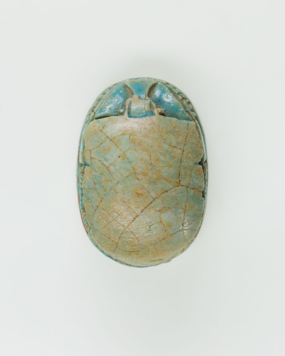 Scarab Inscribed with Hieroglyphs, Brigth blue glazed steatite