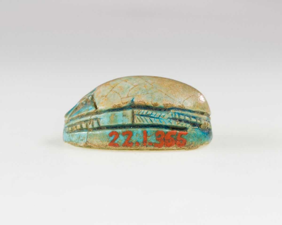 Scarab Inscribed with Hieroglyphs, Brigth blue glazed steatite
