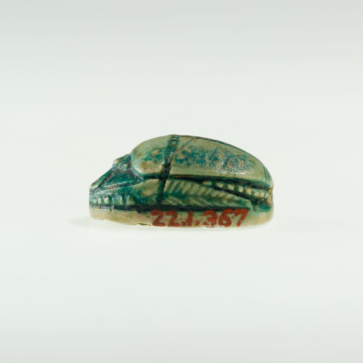 Scarab Incised with Circles and Lotus Flowers, Green glazed steatite