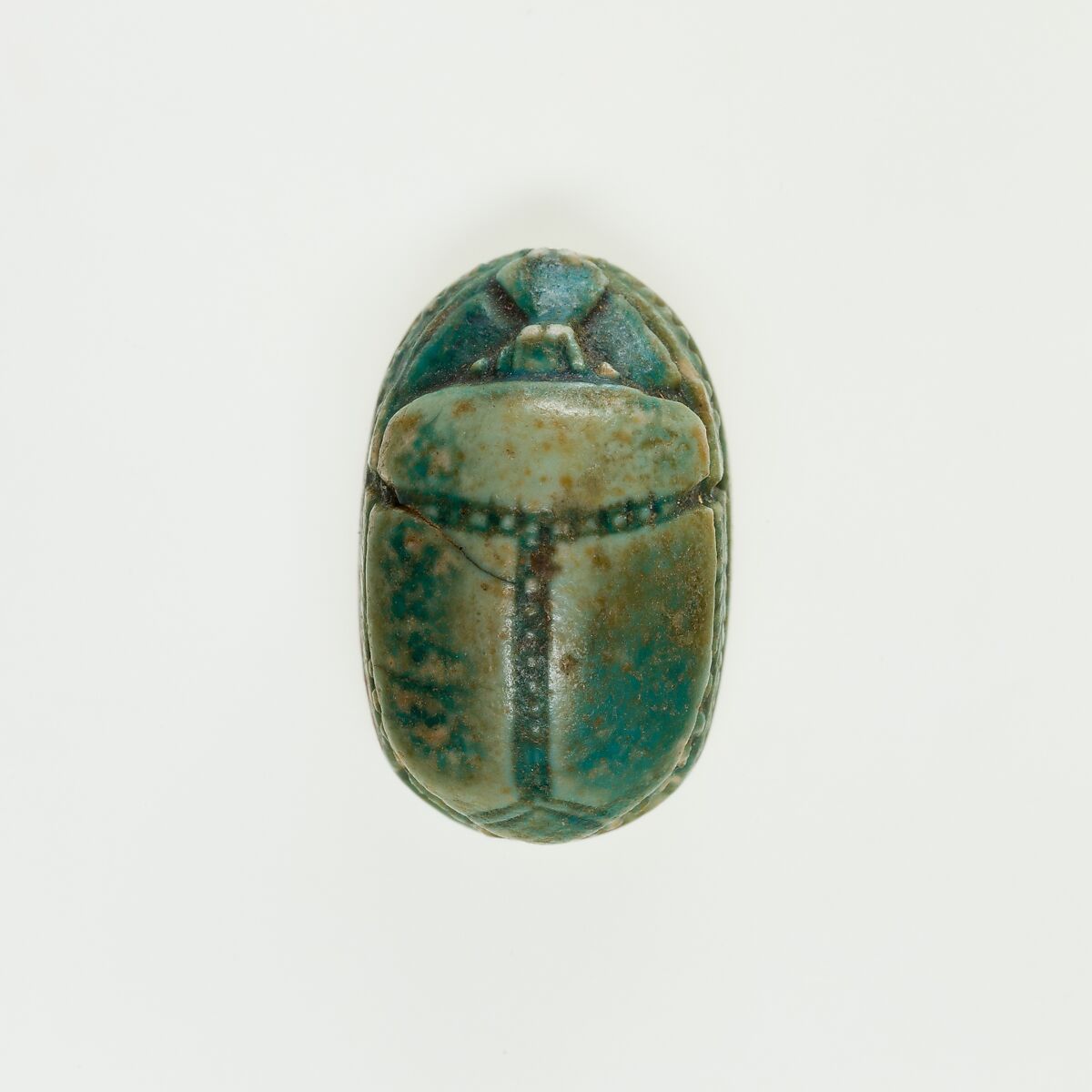 Scarab Incised with Circles and Lotus Flowers, Green glazed steatite
