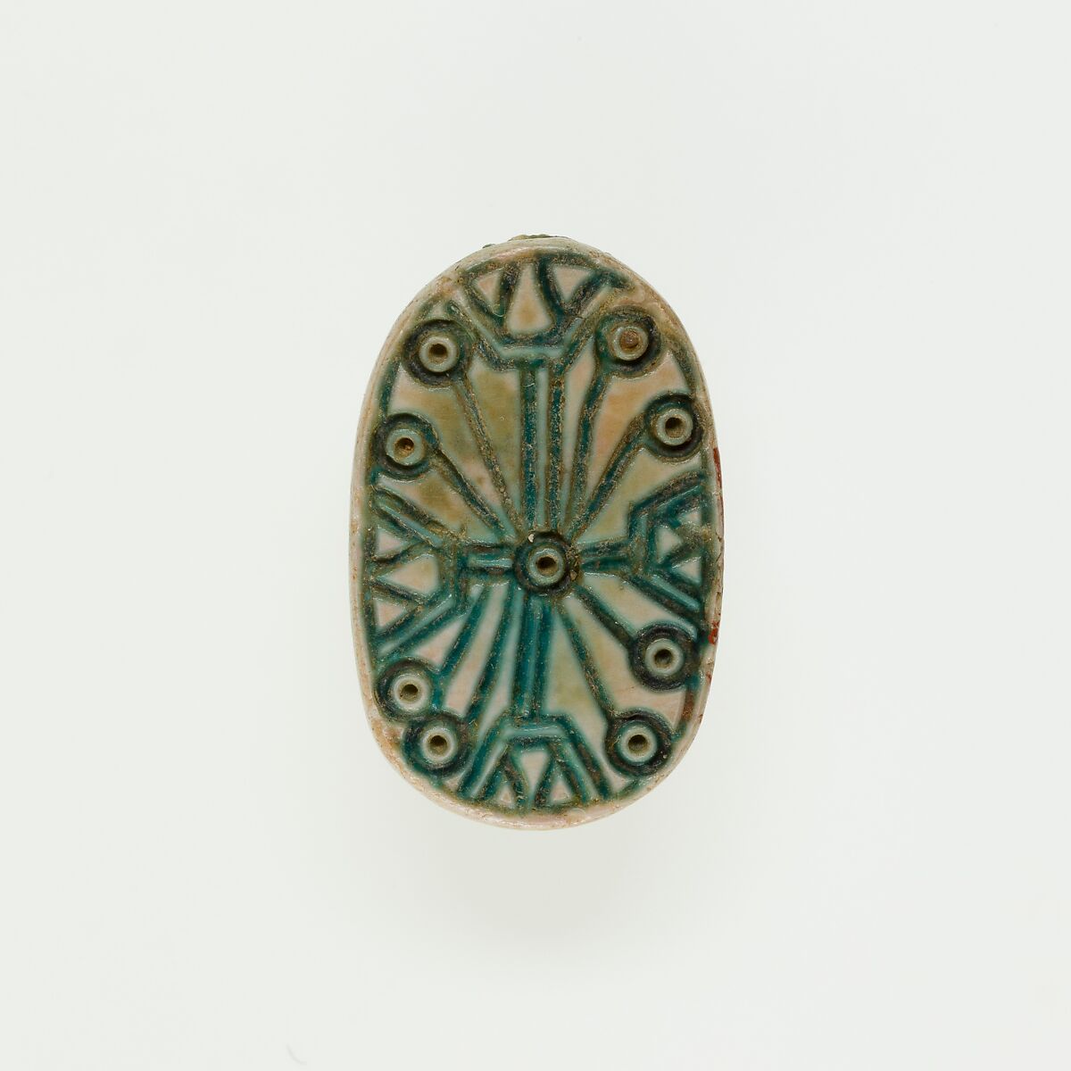 Scarab Incised with Circles and Lotus Flowers, Green glazed steatite 