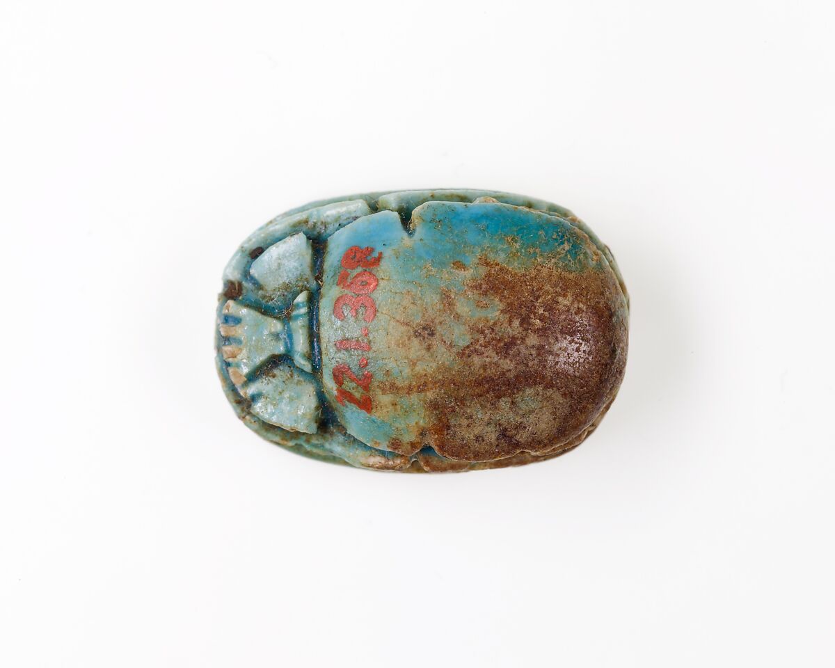 Scarab Incised with Hieroglyphs, Blue glazed steatite