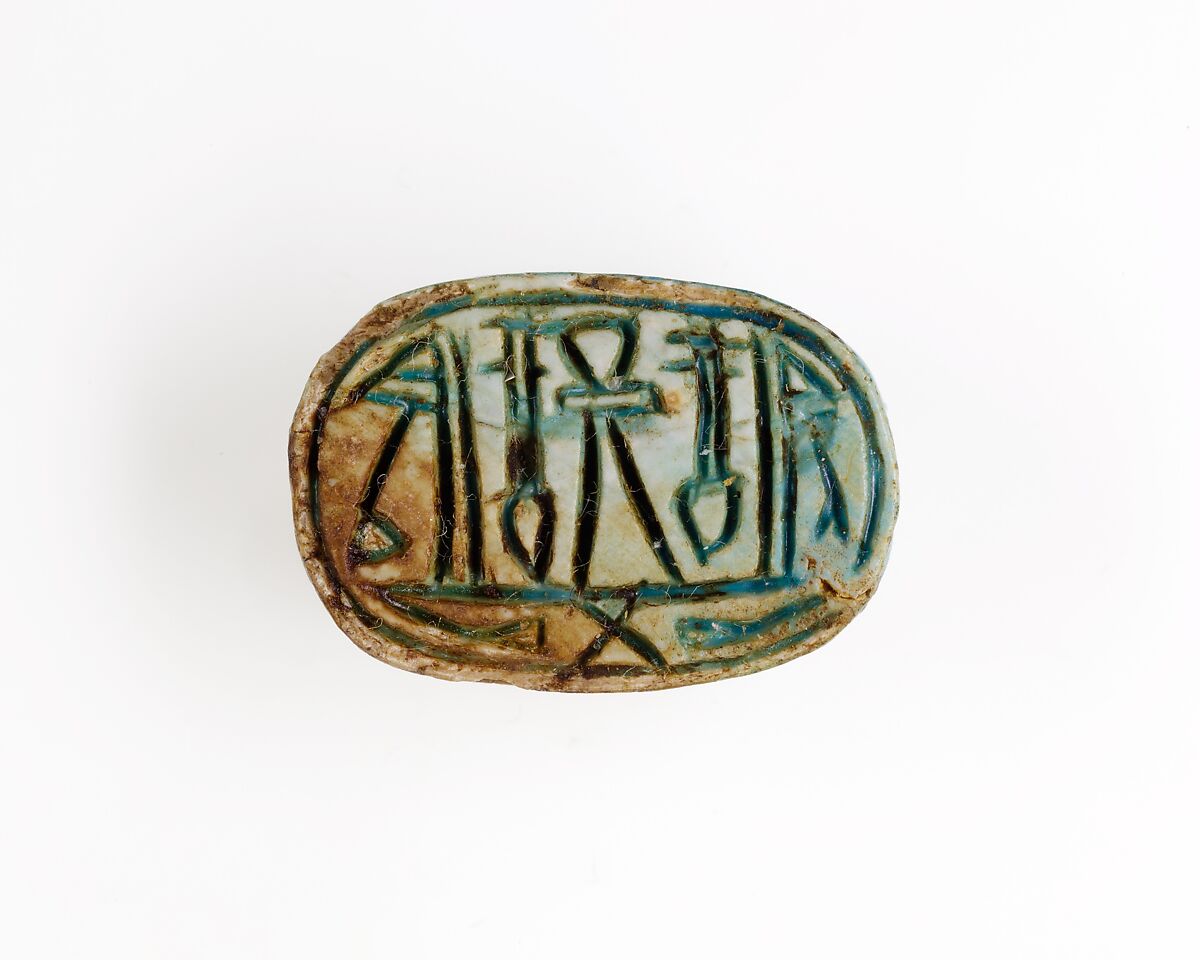 Scarab Incised with Hieroglyphs, Blue glazed steatite 