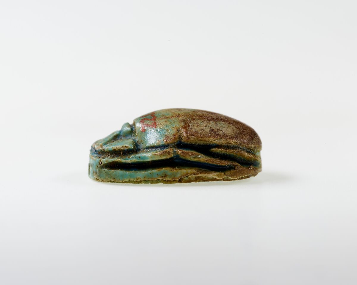 Scarab Incised with Hieroglyphs, Blue glazed steatite