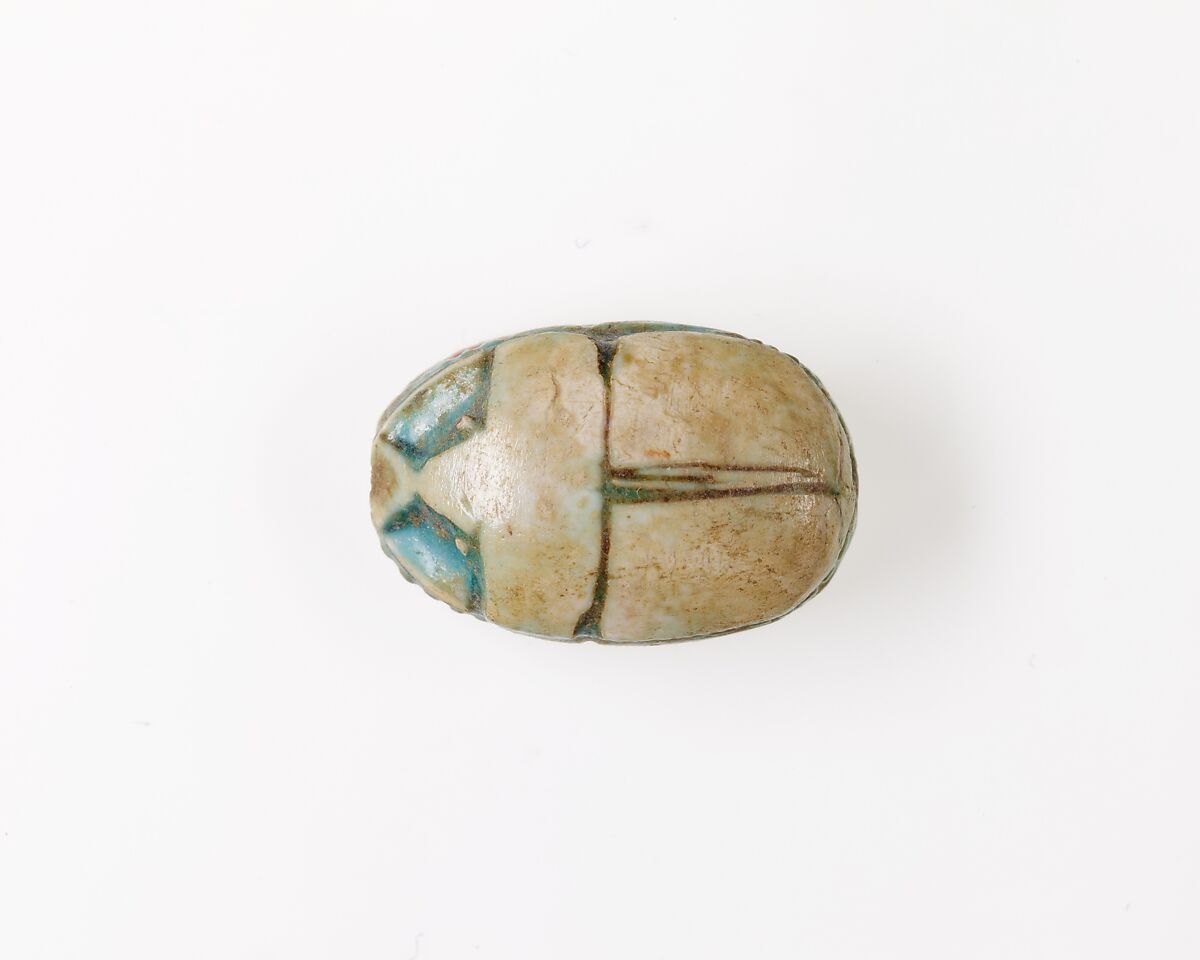 Scarab Inscribed with Hieroglyphs, Blue glazed steatite