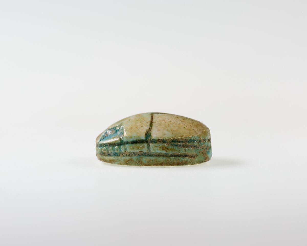 Scarab Inscribed with Hieroglyphs, Blue glazed steatite