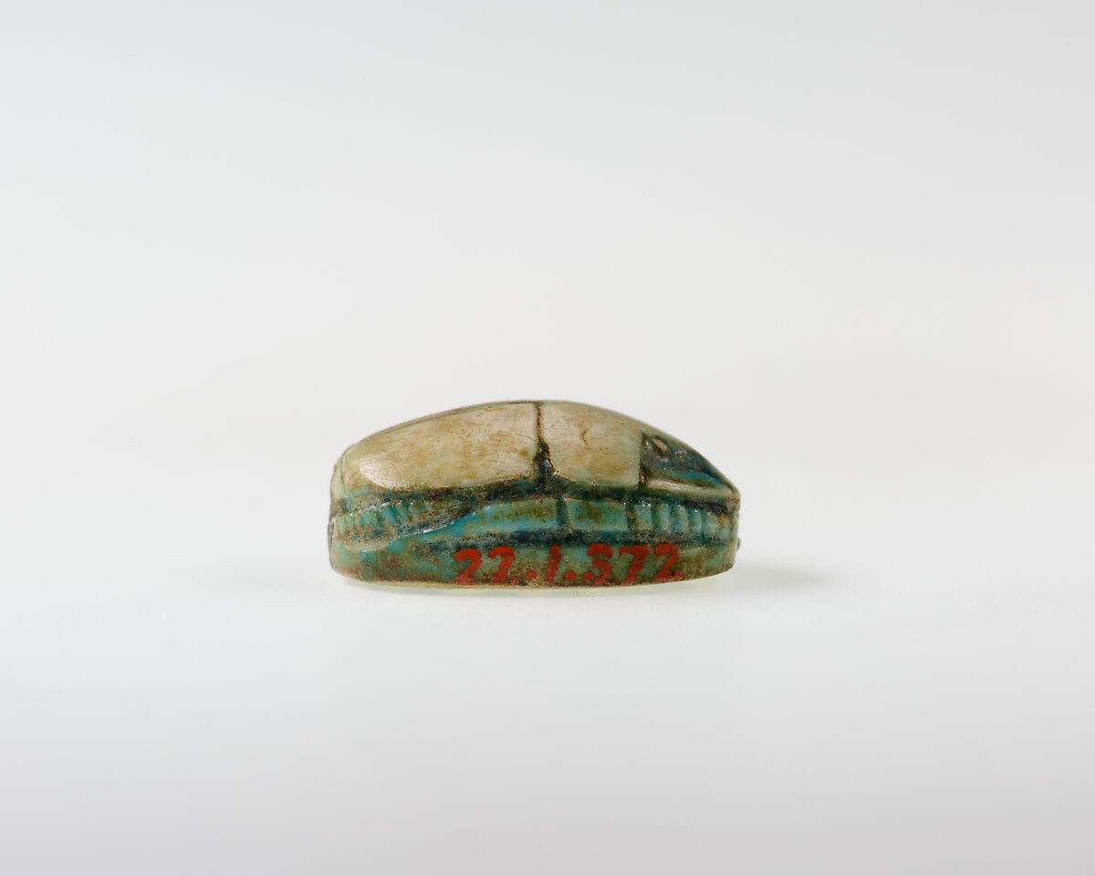 Scarab Inscribed with Hieroglyphs, Blue glazed steatite