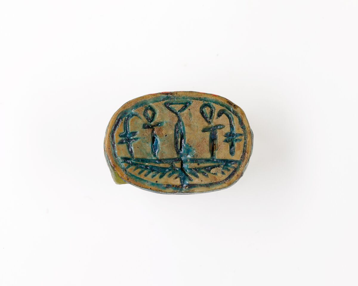 Scarab Inscribed with Hieroglyphs, Blue glazed steatite 