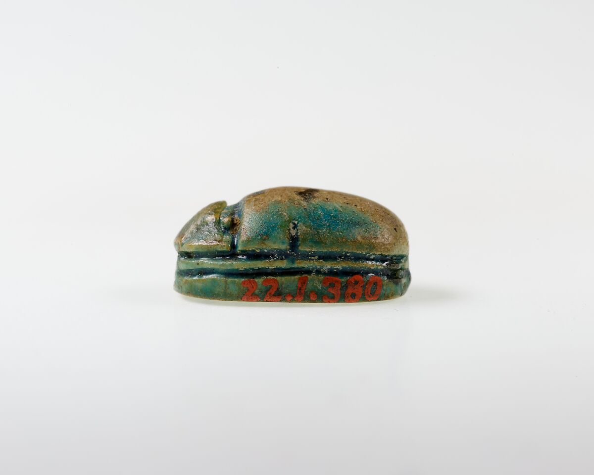 Scarab Inscribed with Hieroglyphs, Blue glazed steatite