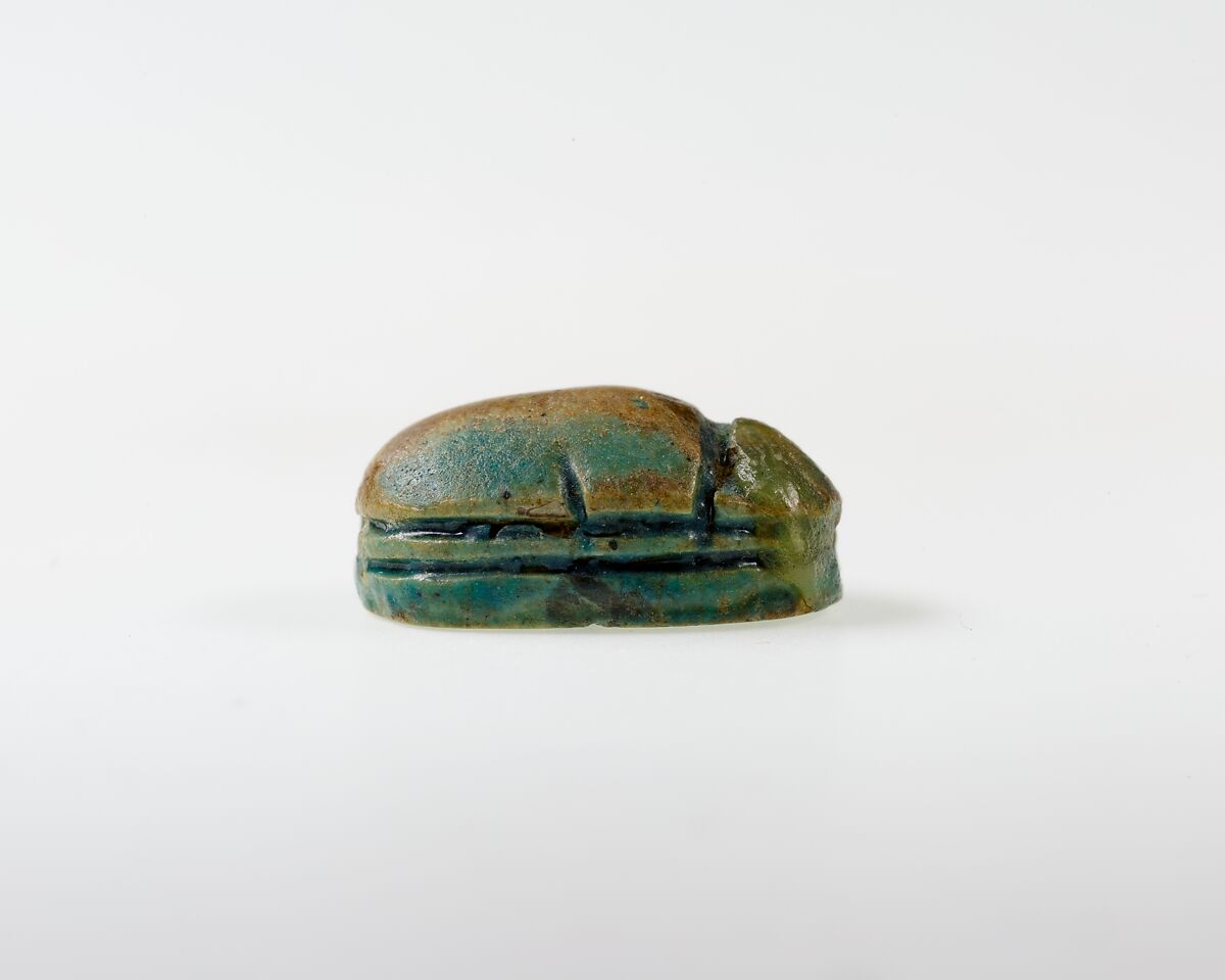 Scarab Inscribed with Hieroglyphs, Blue glazed steatite