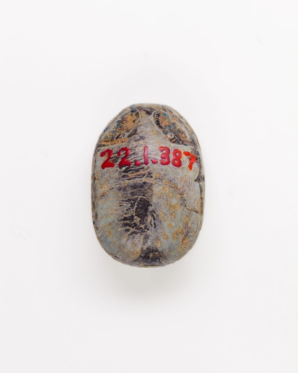 Scarab Decorated with Scrolls and Papyrus, Green glazed steatite