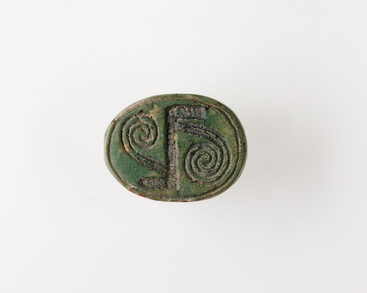 Scarab with Red Crown Design, Green glazed steatite 