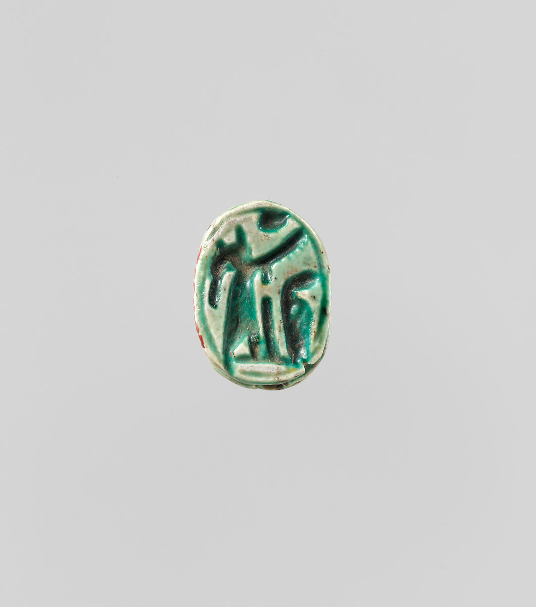 Scarab with Figure of Winged Seth-Baal, Green glazed steatite 