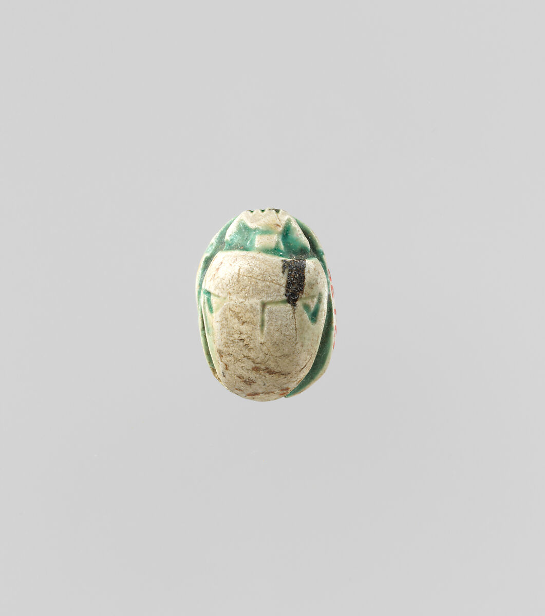 Scarab with Figure of Winged Seth-Baal, Green glazed steatite