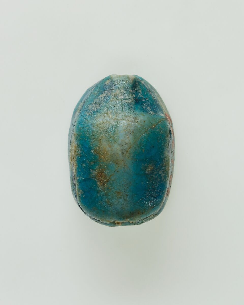 Scarab Inscribed with Hieroglyphs, Bright blue glazed steatite