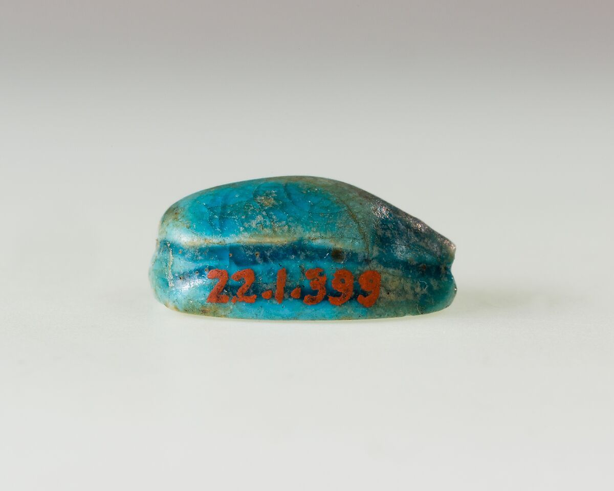 Scarab Inscribed with Hieroglyphs, Bright blue glazed steatite