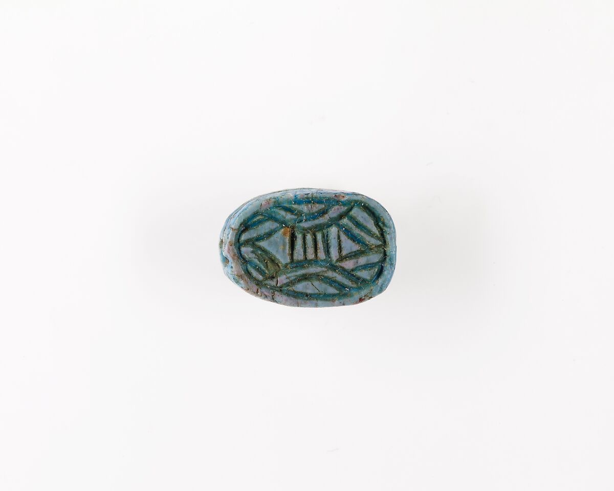 Scarab with Double Lotus Design, Blue glazed steatite 